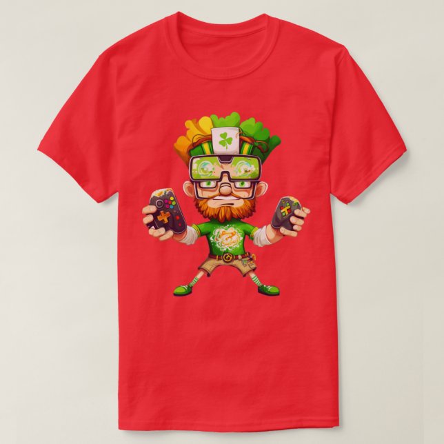 St Patricks Day Video Game Shirt Gamer Leprechaun2 (Design vorne)