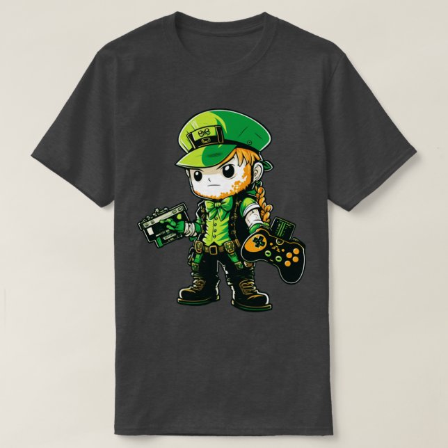 St Patricks Day Video Game Shirt Gamer Leprechaun6 (Design vorne)