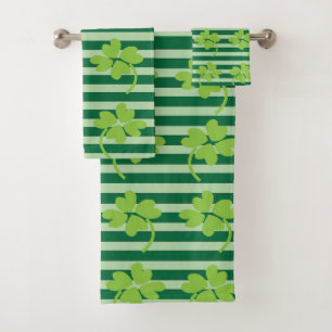 St Patricks Day Vierblattklee Streifen Muster Badhandtuch Set