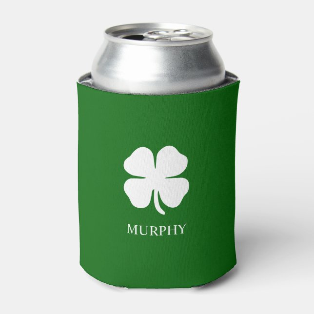 St Patricks Day Vierblättriges Kleeblatt Green Iri Dosenkühler (Kanne Vorderseite)