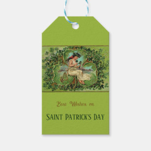 St. Patrick's Day Vintag Girl mit Kleeblättern Geschenkanhänger