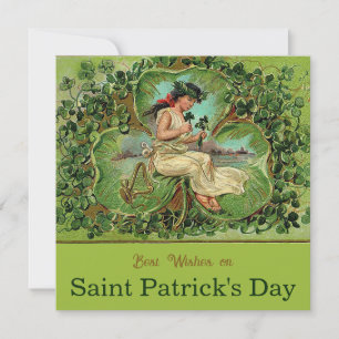 St. Patrick's Day Vintage Mädchen mit Shamrocks  Karte