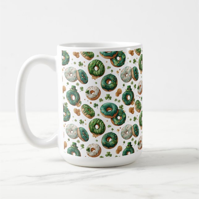 St. Patricks Day Wasserfarbe Donut & Kleeblatt Kaffeetasse (Links)