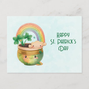 St. Patrick's Day Whimsical Rainbow & Clover Feiertagspostkarte
