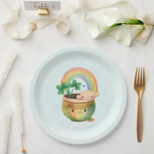 St. Patrick's Day Whimsical Rainbow & Clover Pappteller (Hochzeit)