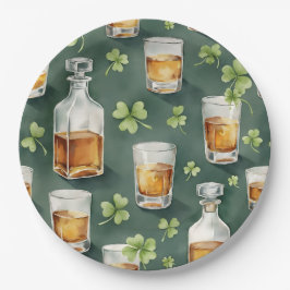 St. Patrick's Day Whiskey und Shamrock-Muster Pappteller