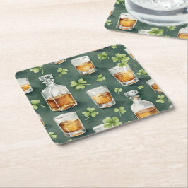 St. Patrick's Day Whiskey und Shamrock-Muster Rechteckiger Pappuntersetzer