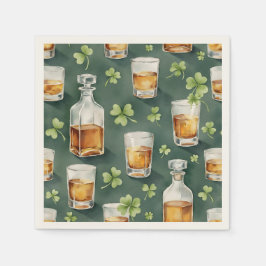 St. Patrick's Day Whiskey und Shamrock-Muster Serviette
