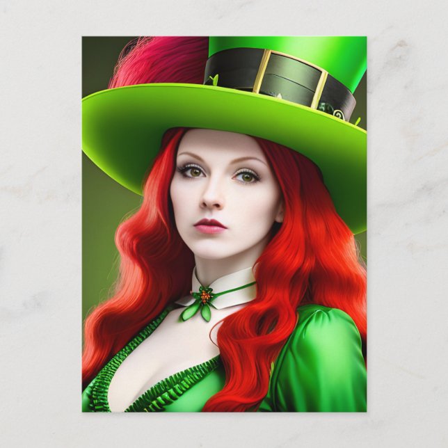 St. Patricks Day Woman in Green Tophat Postkarte (Vorderseite)