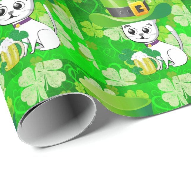 St. Patrick's Day Wrapping Paper Bierkatze Geschenkpapier (Rolleneckpunkt)