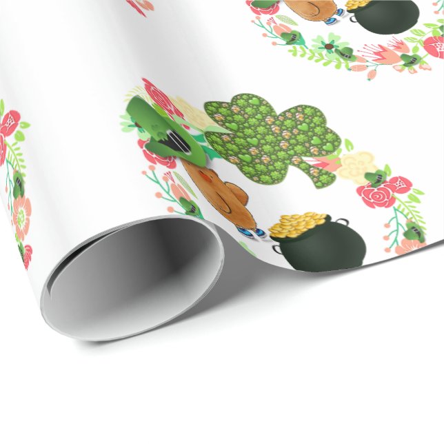 St. Patrick's Day Wrapping Paper Teddy Bear Geschenkpapier (Rolleneckpunkt)