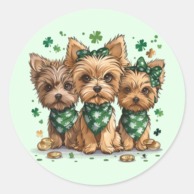 St. Patrick's Day Yorkshire Terrier Dogs Runder Aufkleber (Vorderseite)