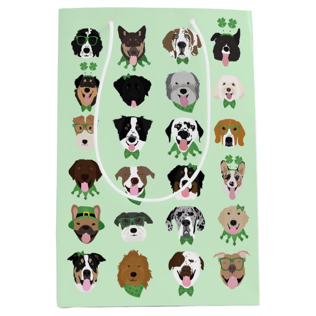 St Patricks Dog Face Pattern Mittlere Geschenktüte (Vorderseite)