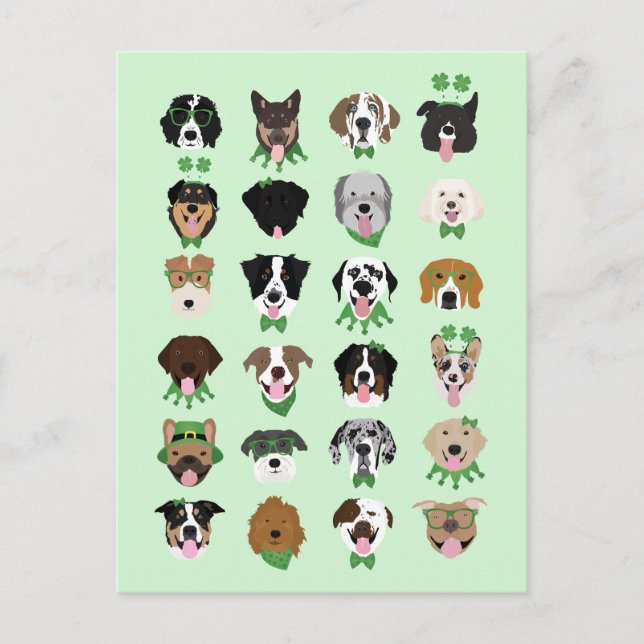 St Patricks Dog Face Pattern Postkarte (Vorderseite)