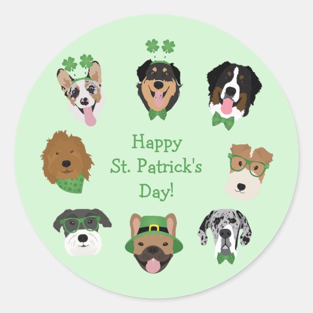 St Patricks Dog Face Pattern Runder Aufkleber (Vorderseite)