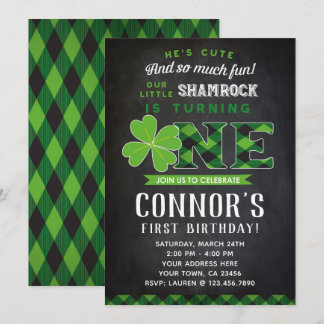 St Patrick's First Birthday Einladung Chalkboard