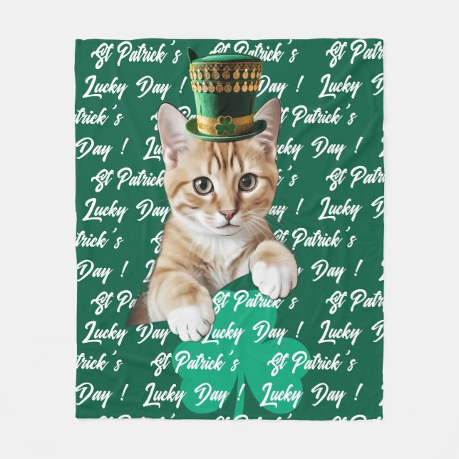 St. Patricks Glückstag Süße Katze Koboldhut, Fleecedecke (Vorderseite)
