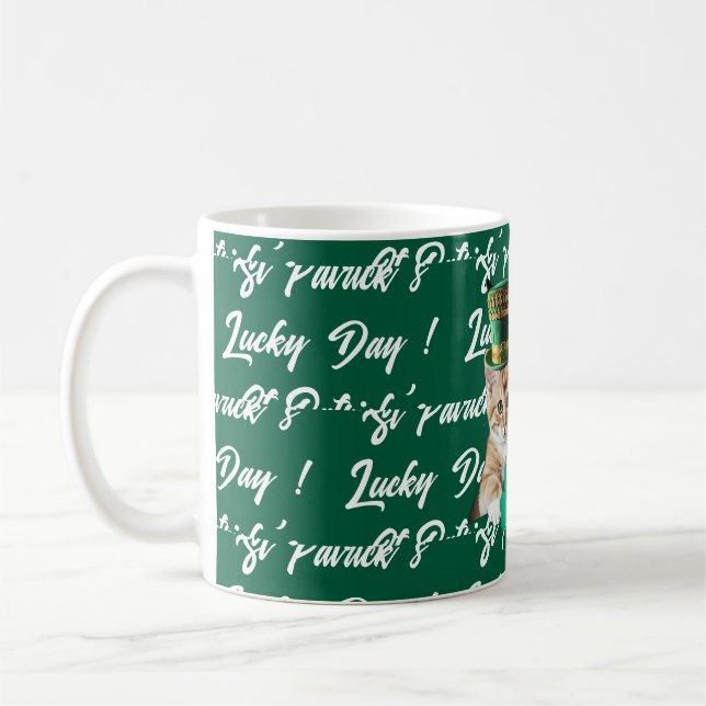 St. Patricks Glückstag Süße Katze Koboldhut, Kaffeetasse (Links)