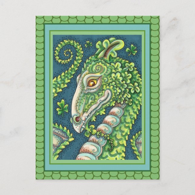 ST. PATRICK'S GREEN KLEEBLATT DRAGON, IRISH FANTAS POSTKARTE (Vorderseite)