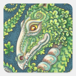 ST. PATRICK'S GREEN KLEEBLATT DRAGON, IRISH FANTAS QUADRATISCHER AUFKLEBER