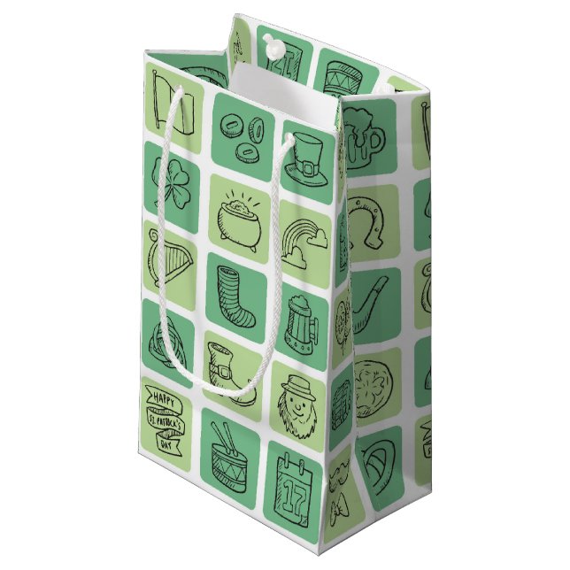 St. Patrick's Hand Drawn Icons ID635 Kleine Geschenktüte (Vorderseite Schrägansicht)