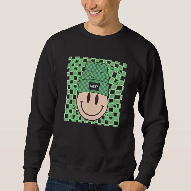 St Patricks Happy Face Hat Lucky Vibes Retro Irish Sweatshirt (Vorderseite)