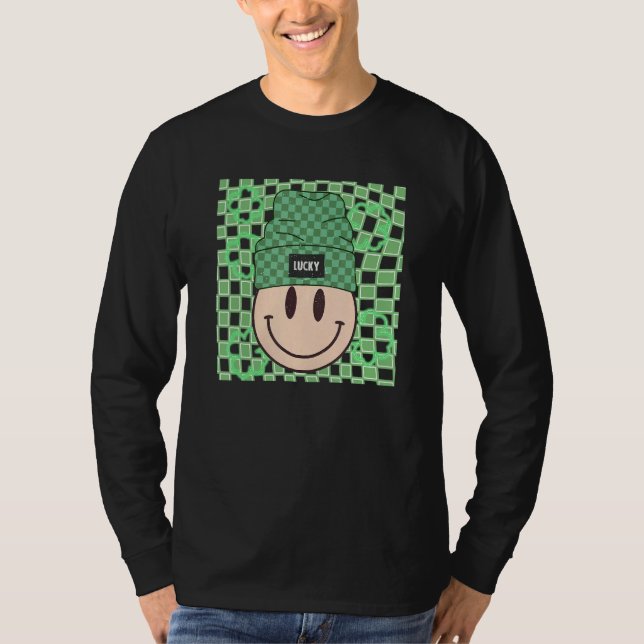 St Patricks Happy Face Hat Lucky Vibes Retro Irish T-Shirt (Vorderseite)