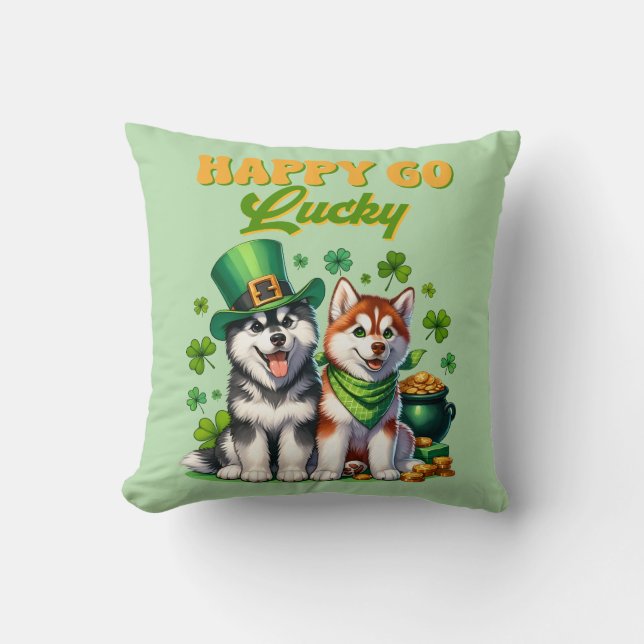 St. Patrick's Happy Go Lucky Husky Kissen (Vorderseite)