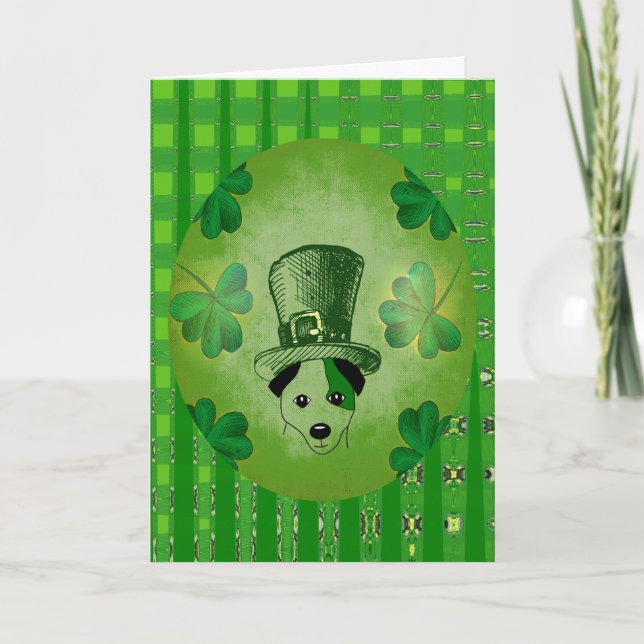St. Patrick's Hund mit Kleeblättern Zeichnend Kart Karte (Vorderseite)