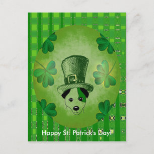 St. Patricks Hund mit Shamrocks Zeichnung Postkart Postkarte