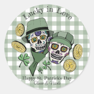 St. Patricks Individuelle Name Green Skull Lucky i Runder Aufkleber