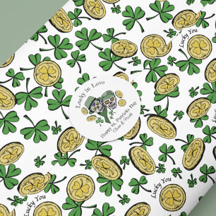 St. Patricks Individuelle Name Green Skull Lucky i Runder Aufkleber