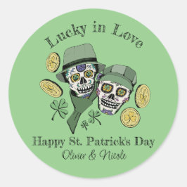 St. Patricks Individuelle Name Green Skull Lucky i Runder Aufkleber