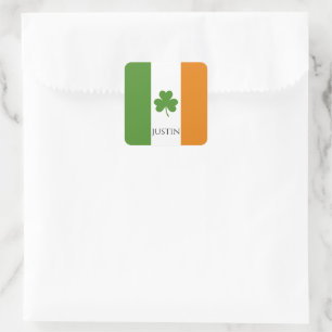 St Patrick's Irish Flag w Kleeblatt Personalisie Quadratischer Aufkleber