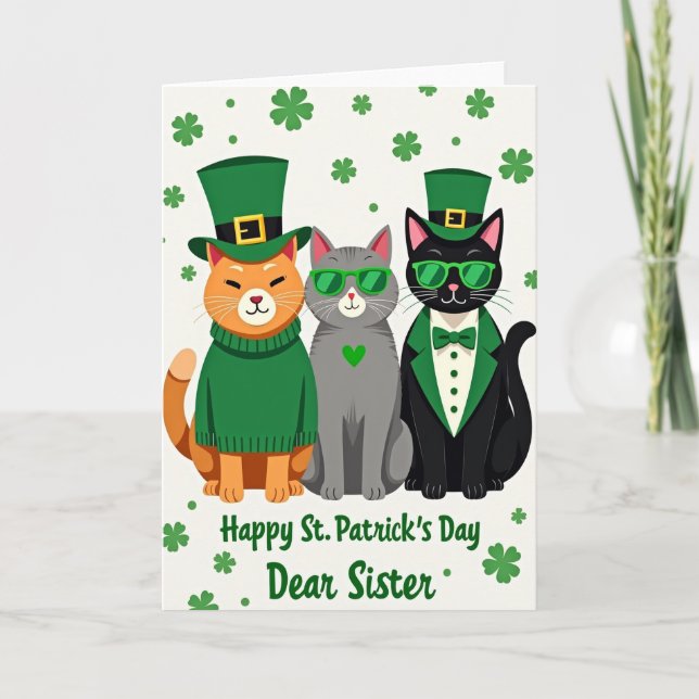 St Patricks Katze Schwester Karte (Vorderseite)