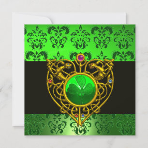 ST. PATRICK'S KELTISCHES HERZ Grüner Damast Monogr Einladung