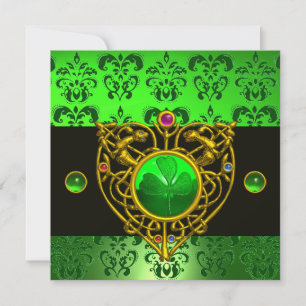 ST. PATRICKS KELTISCHES HERZ Grünes Damast Monogra Einladung