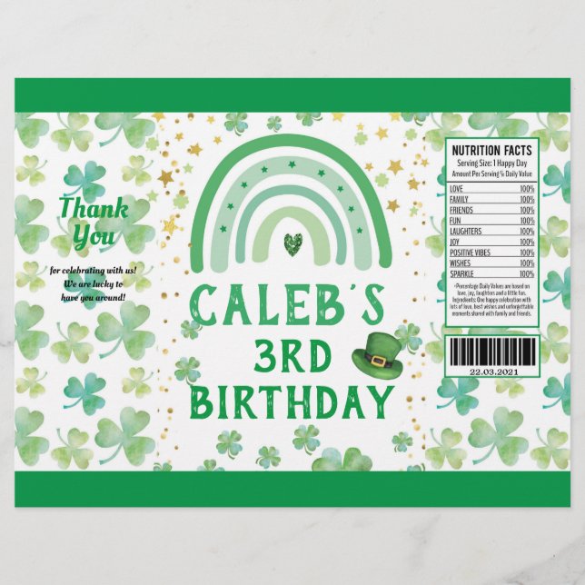 St Patrick's Kid Birthday Party Chip Bag Wrapper Flyer (Vorne)