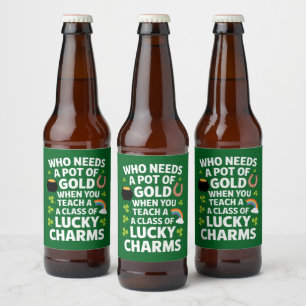 St Patricks Lehrer Glücksbringer Klee Irisch  Bierflaschenetikett