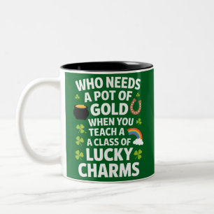 St Patricks Lehrer Glücksbringer Klee Irisch Zweifarbige Tasse