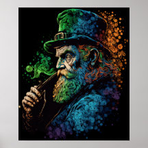 St Patrick's Leprechaun Rauchen Pipe Ai Art