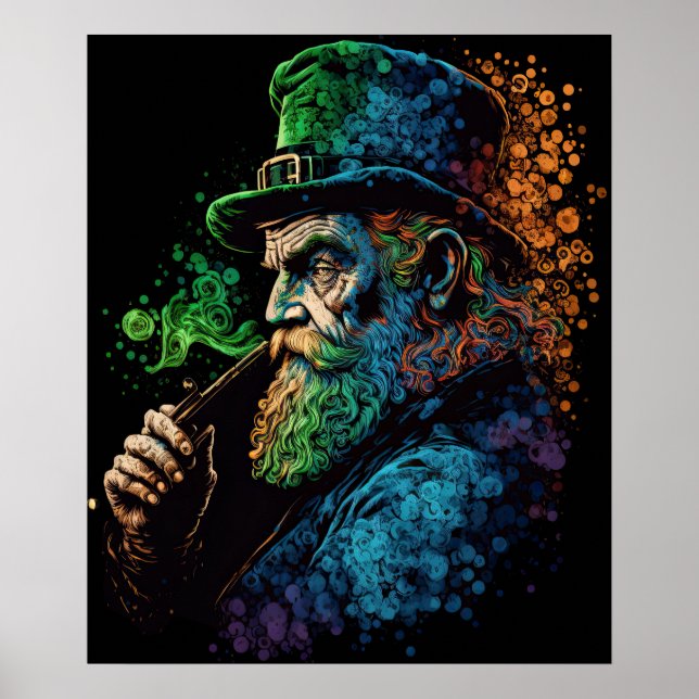 St Patrick's Leprechaun Rauchen Pipe Ai Art Poster (Vorne)