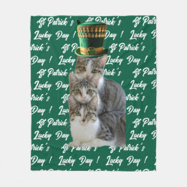 St Patrick's Lucky Day Cute Cat Leprechaun Hat, Fleecedecke