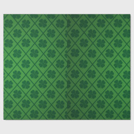 St Patricks Lucky Four Leaf Green Clover Pattern Geschenkpapier