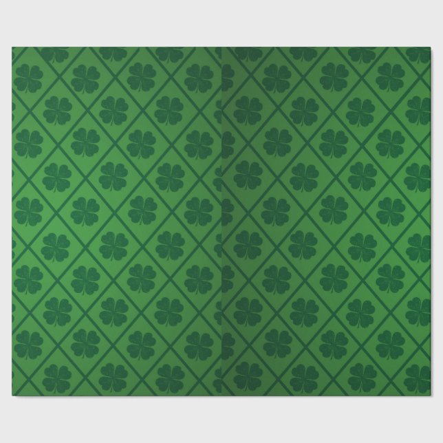 St Patricks Lucky Four Leaf Green Clover Pattern Geschenkpapier (Saum)