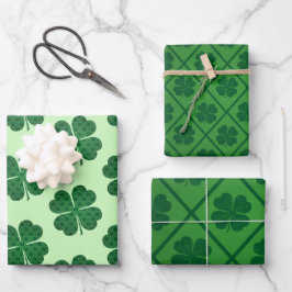 St Patricks Lucky Four Leaf Green Clover Pattern Geschenkpapier Set