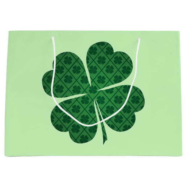 St Patricks Lucky Four Leaf Green Clover Pattern Große Geschenktüte (Vorderseite)