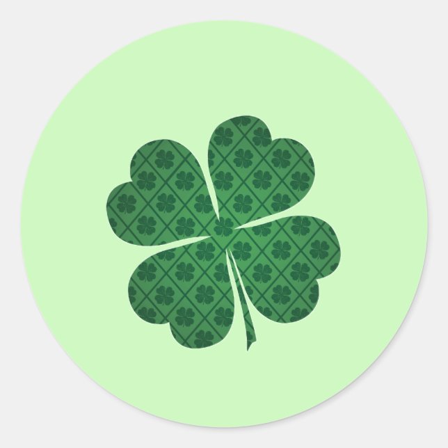 St Patricks Lucky Four Leaf Green Clover Pattern Runder Aufkleber (Vorderseite)