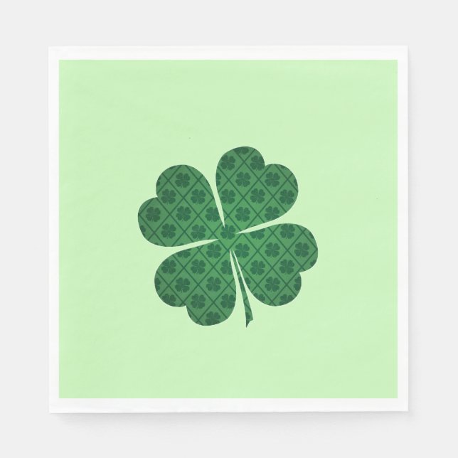 St Patricks Lucky Four Leaf Green Clover Pattern Serviette (Vorderseite)
