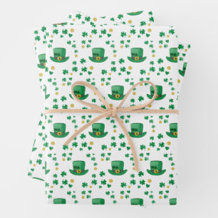 St. Patrick's Lucky Leprechaun, Coin und Clovers Geschenkpapier Set